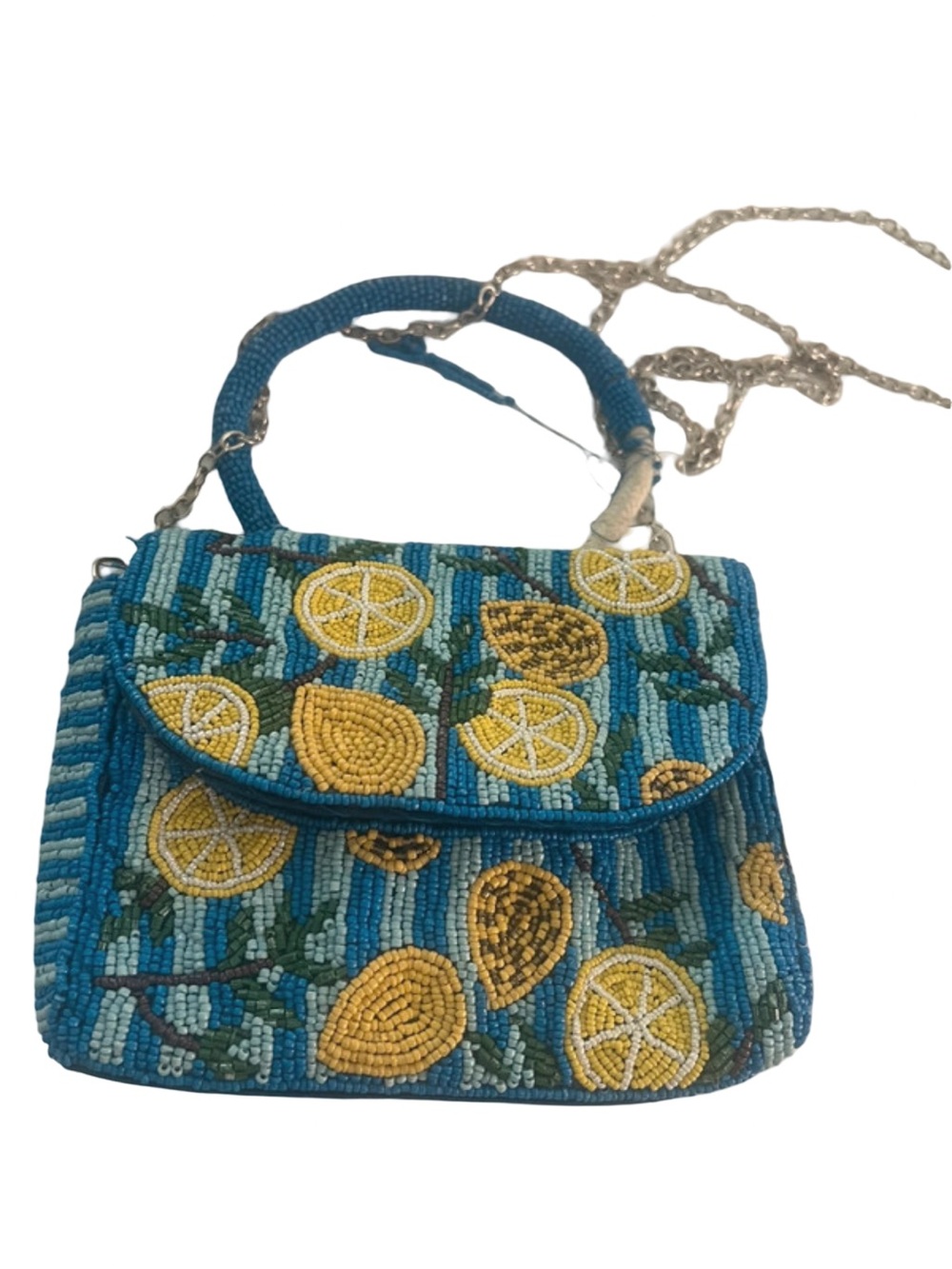Hand-Beaded Blue & Yellow Lemon Mini Crossbody Bag